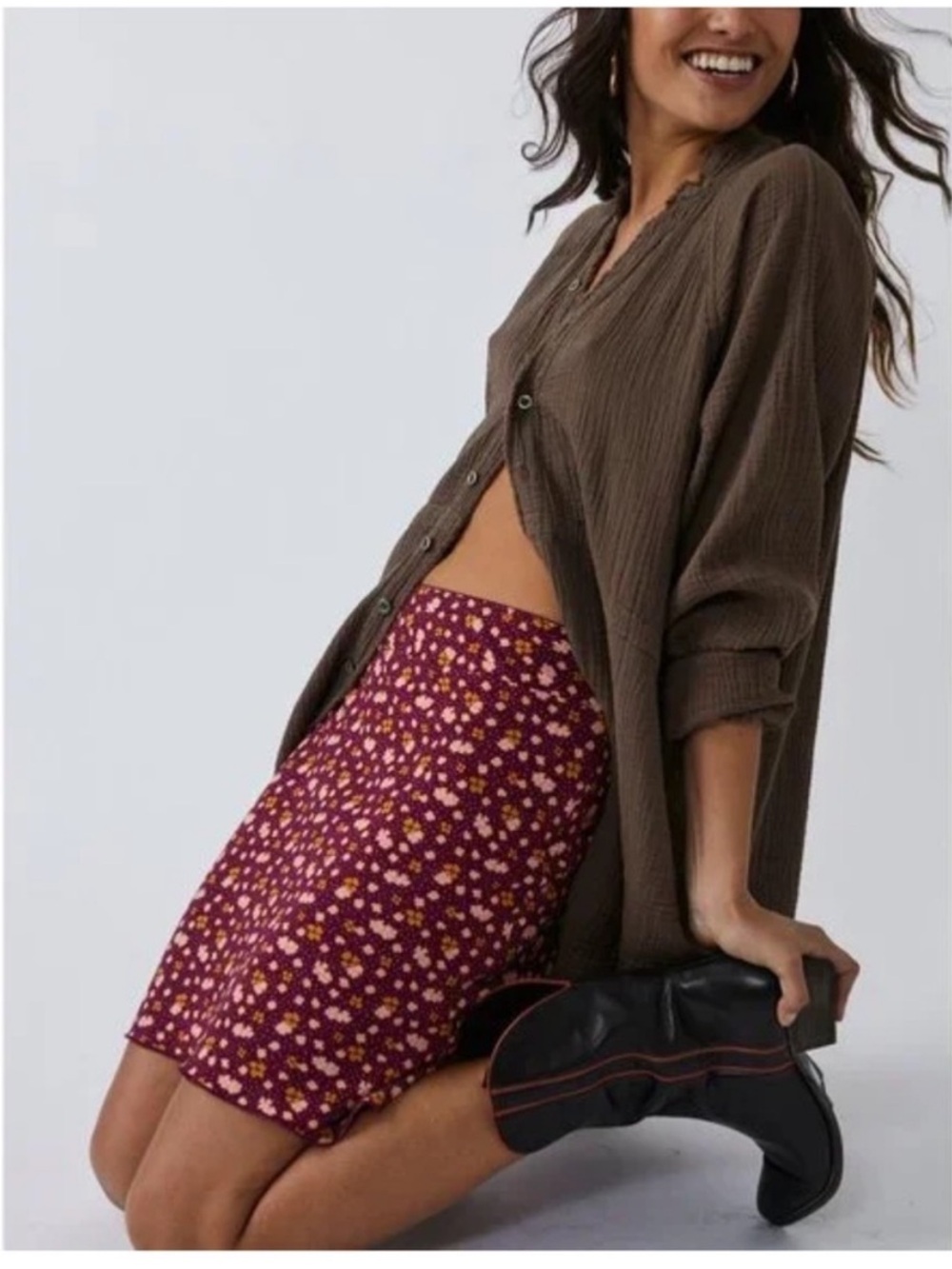 FREE PEOPLE IRL Midi Skirt / Plum Combo